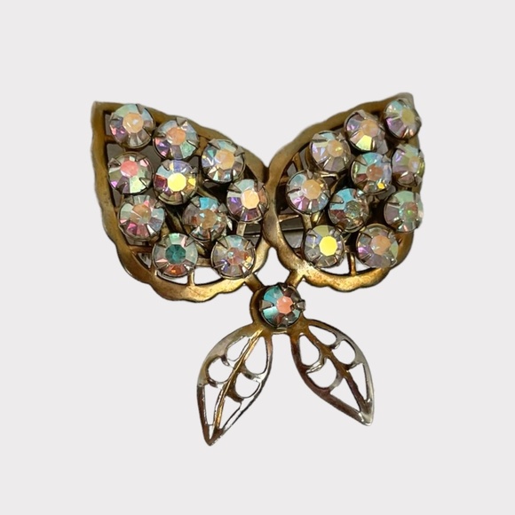 Colorful Iridescent Rhinestone Butterfly Brooch - Picture 5 of 5